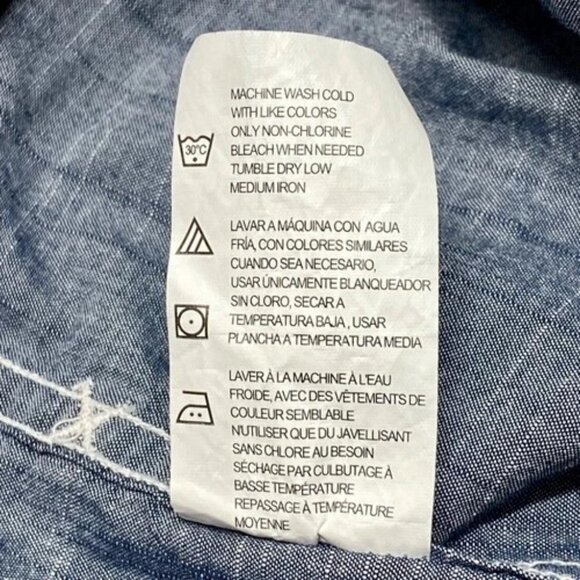 Dickies Button Up Shirt Men's Large Gray Modern Fit Chambray 2nd Amendment Patch - Picture 7 of 11